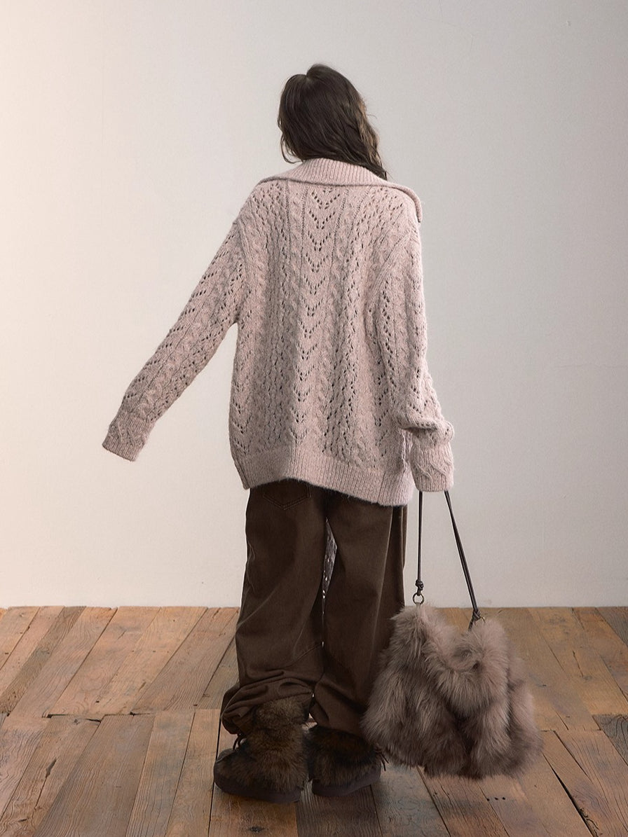 Heavy-Knit Toggle Wool-Blend Cardigan with Matching Scarf