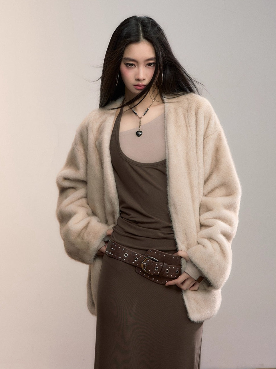 Contrast-Panel Off-Shoulder Layered Maxi Dress