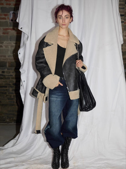 Reversible Faux Shearling Leather Jacket