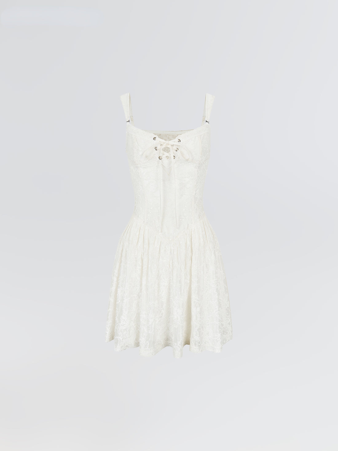 White Lace Paneled Mini Dress - CHINASQUAD