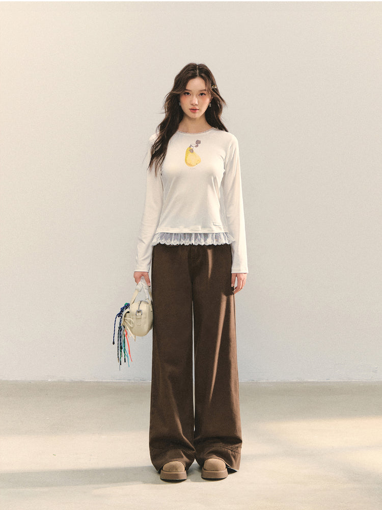 Cross-Stitch Floral Wide-Leg Pants - CHINASQUAD