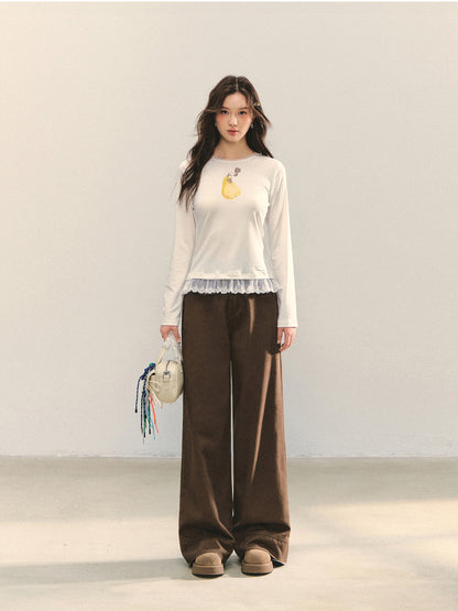 Cross-Stitch Floral Wide-Leg Pants - CHINASQUAD