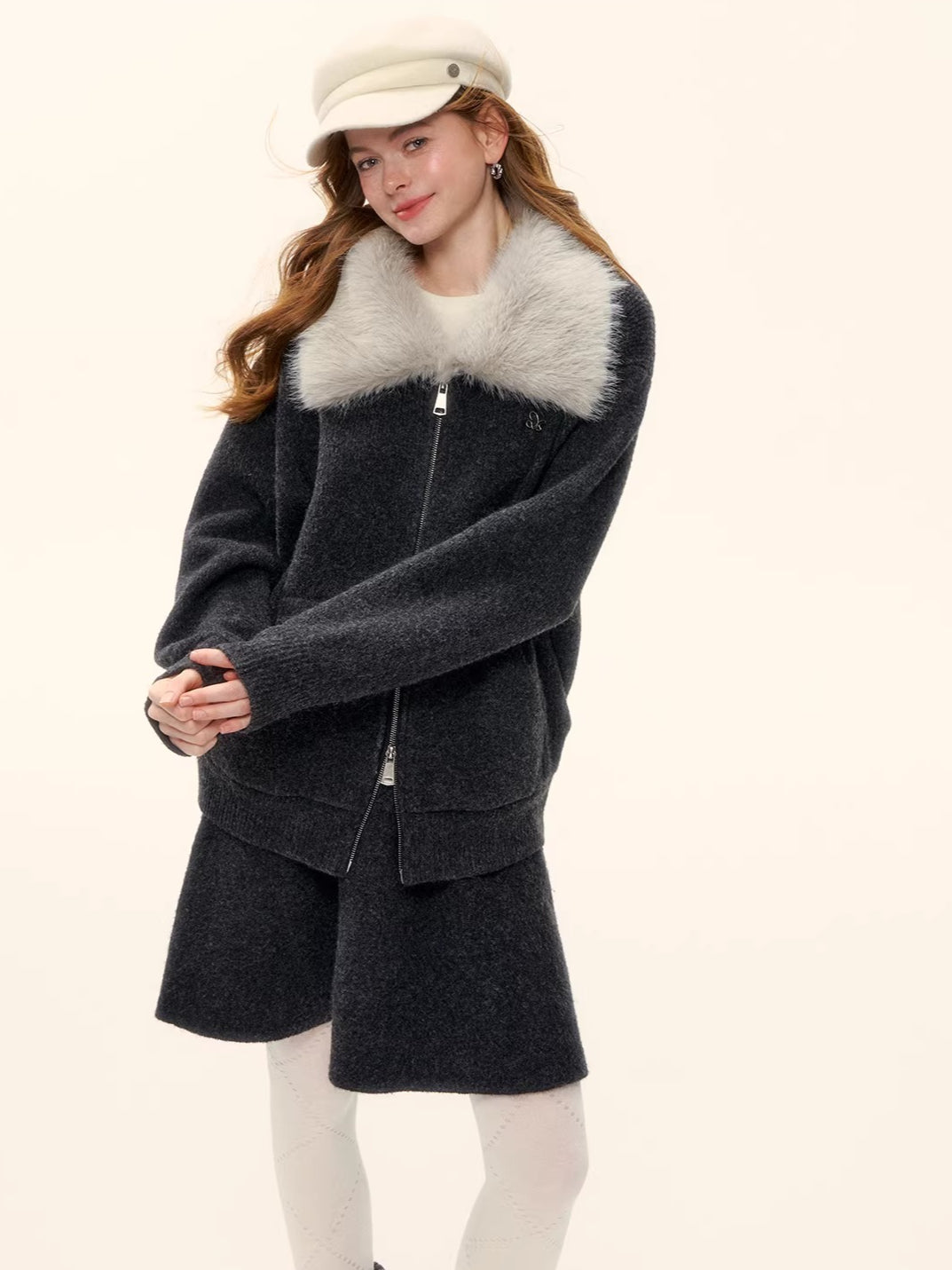 Wool-Blend Zip-Up Knit Jacket