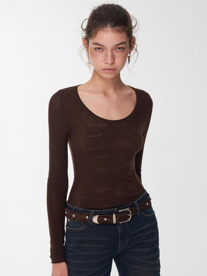 Textured Jacquard Knit Round-Neck Sweater
