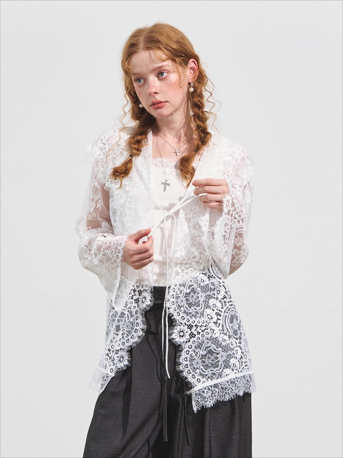 Hooded Lace Panel Overlay Blouse