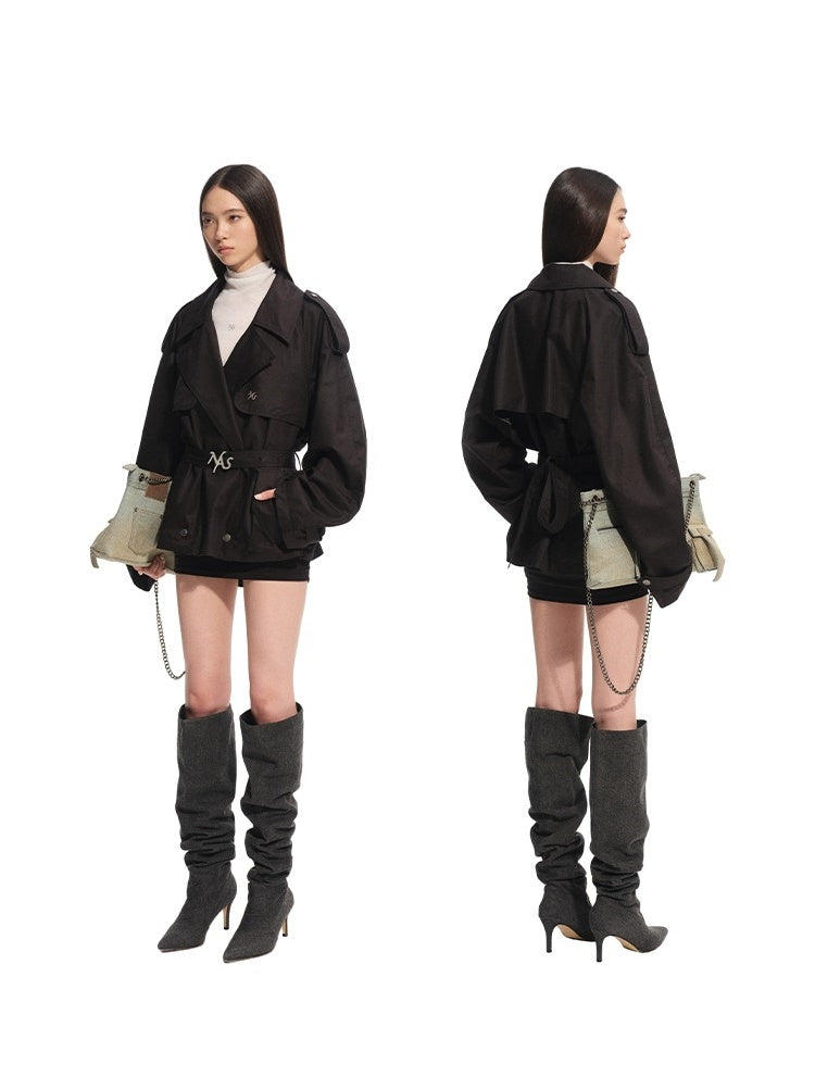 Draped Shoulder Oversize Trench Coat - CHINASQUAD