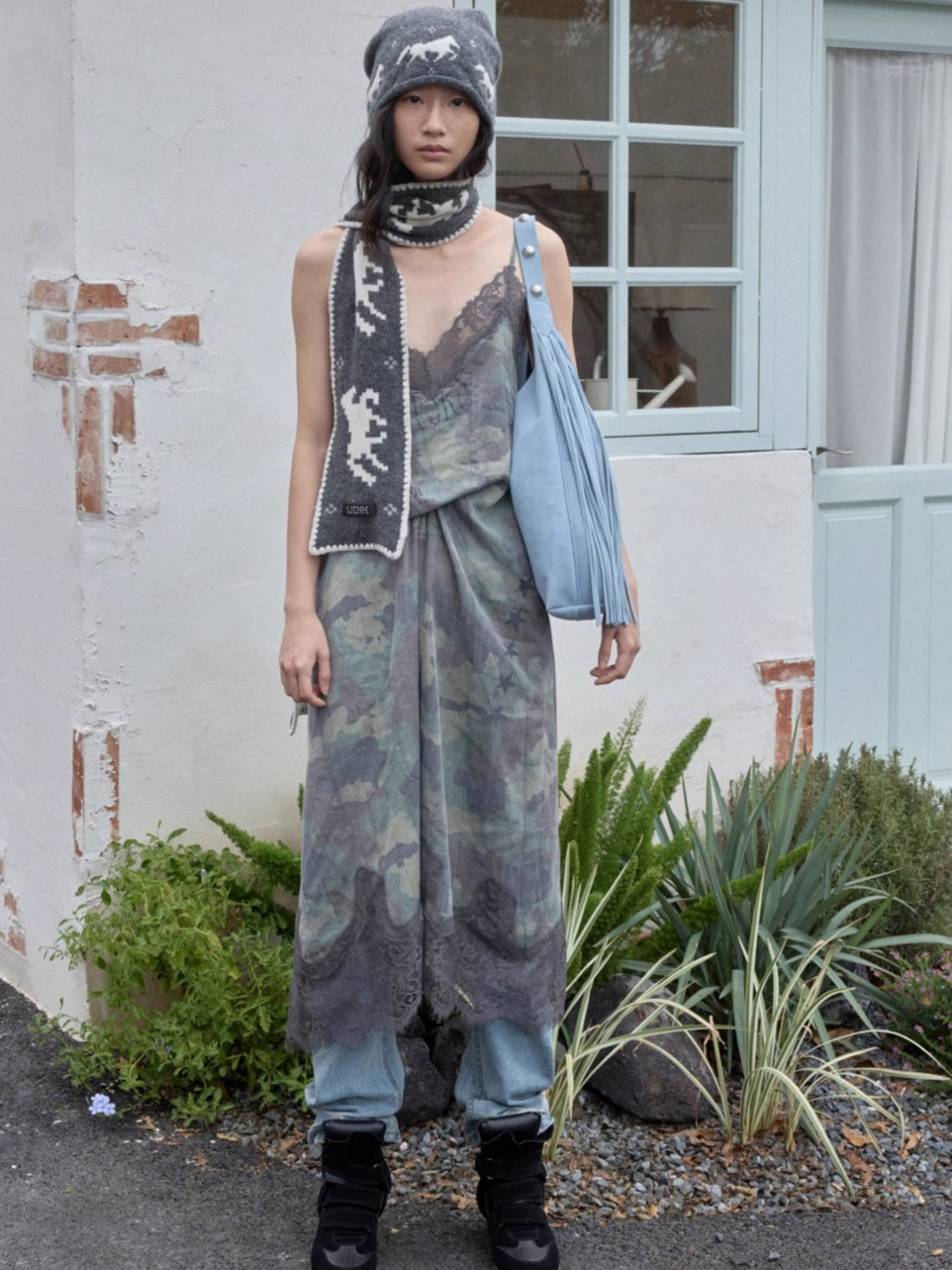 Fair Isle Pony Jacquard Knit Scarf