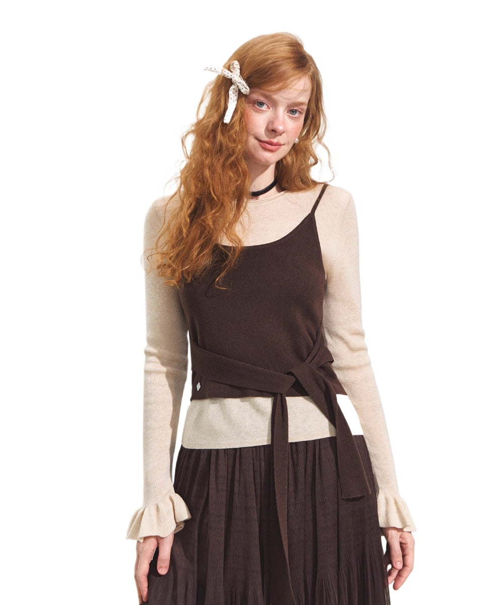 Faux Two-Piece Contrast Tie Sweater