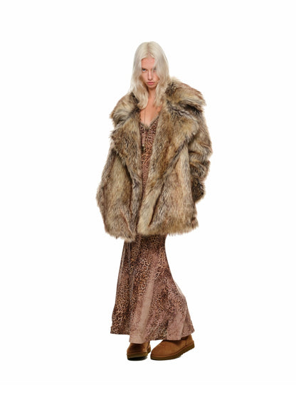 Faux Wolf Fur Coat