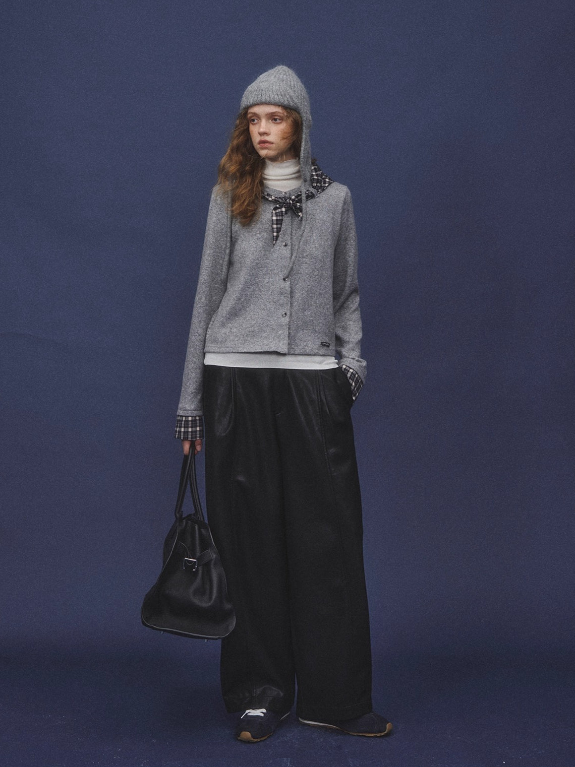 Wool-Blend Plaid Patchwork Knit Cardigan