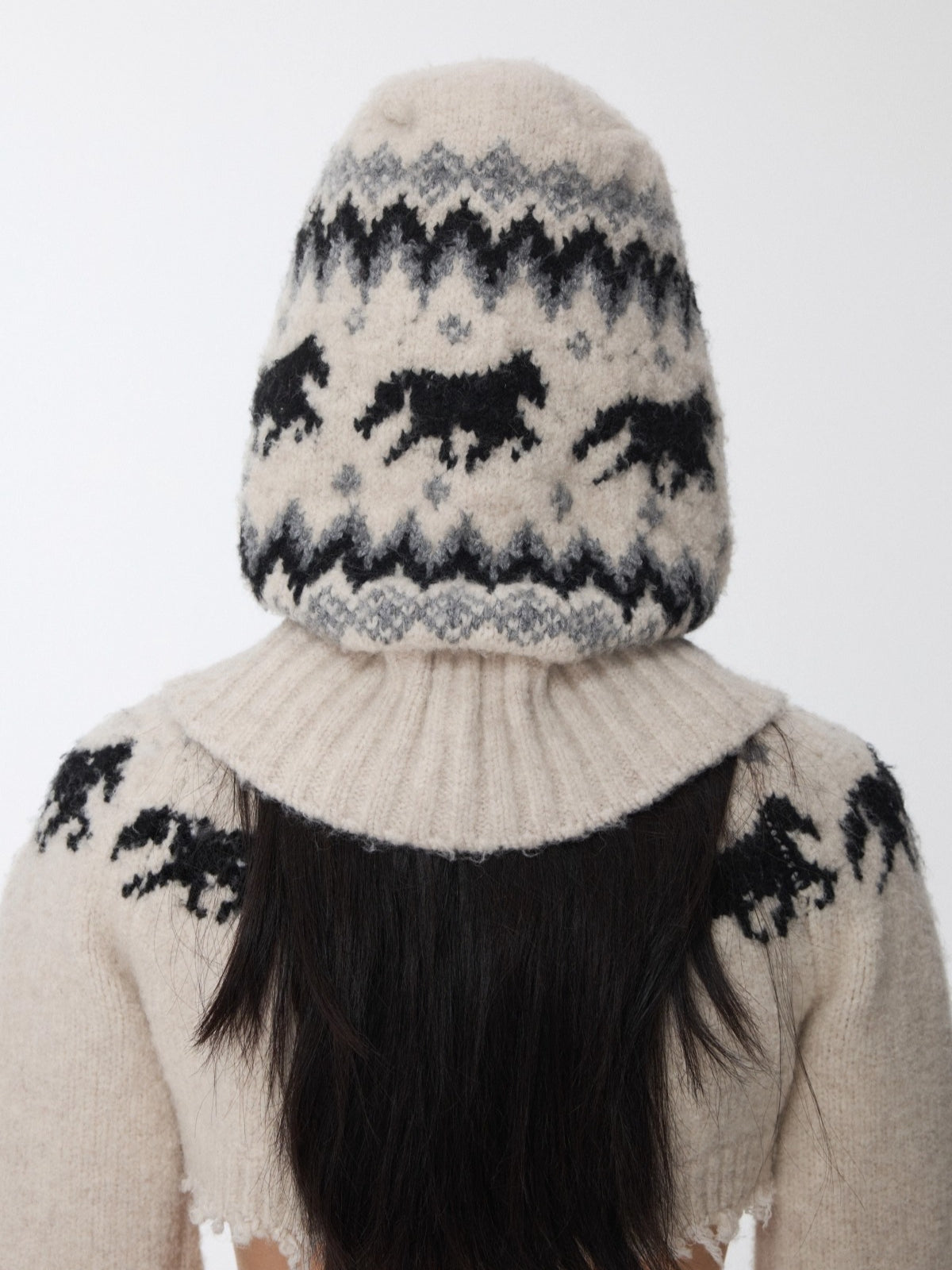 Fair Isle Pony Jacquard Knit Balaclava Hat