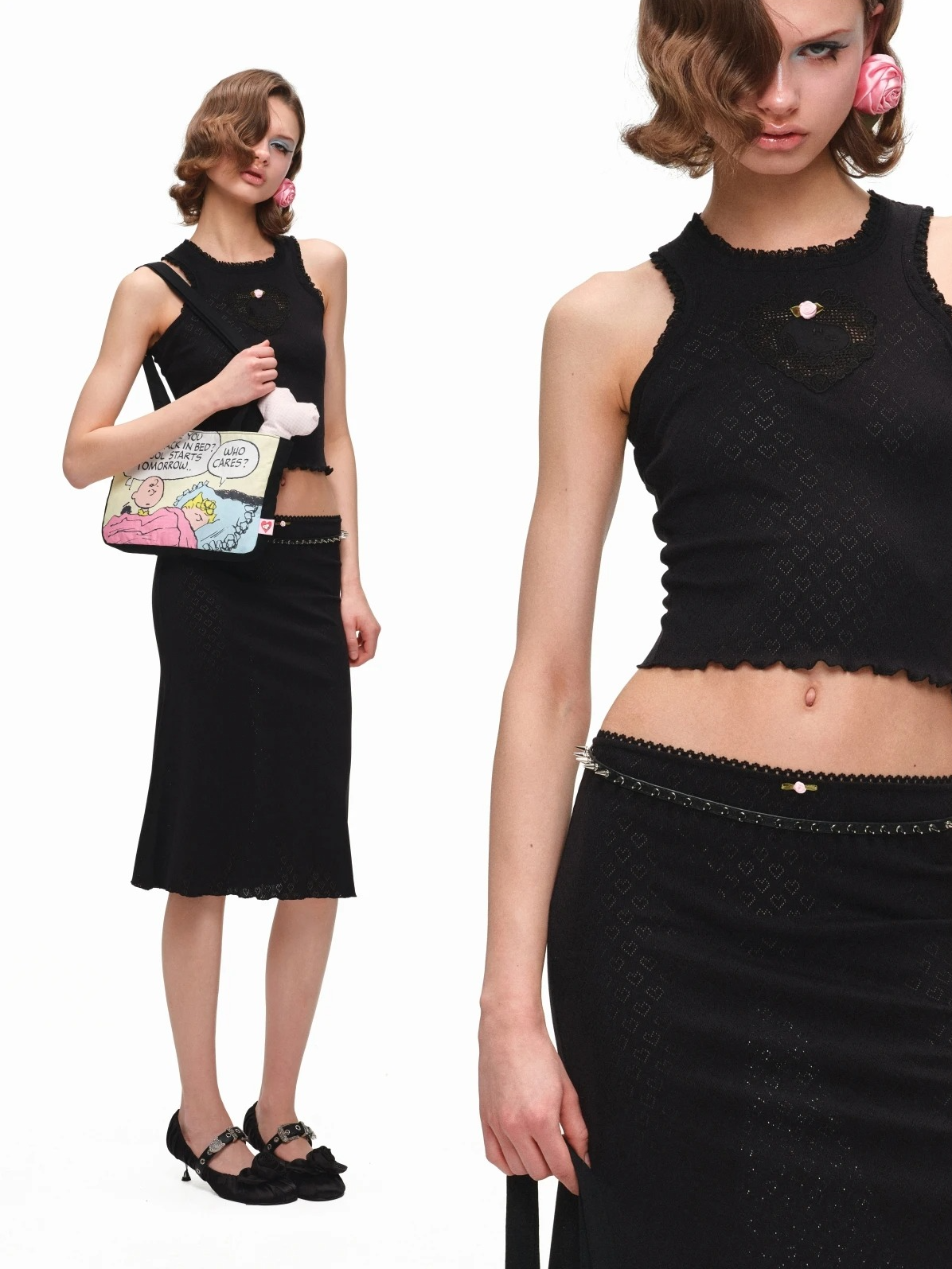 Snoopy Jacquard Knit Tank &amp; Midi Skirt Set 1Jinn Studio