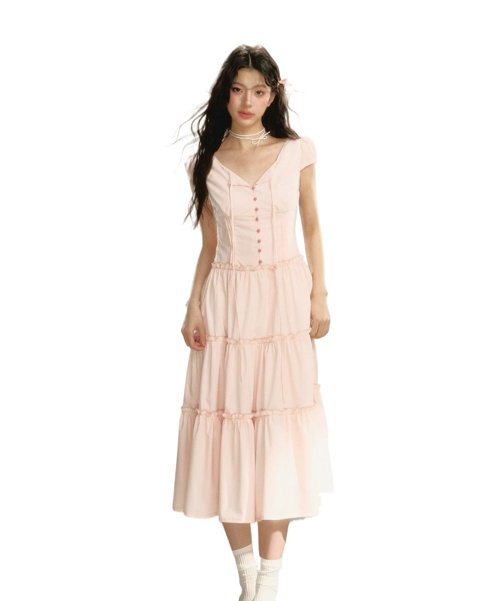 Pink Waist Belted Midi Dress