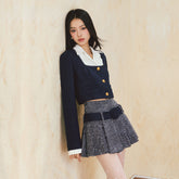 Square Neck Spliced Jacket & Short Skirt Set - CHINASQUAD