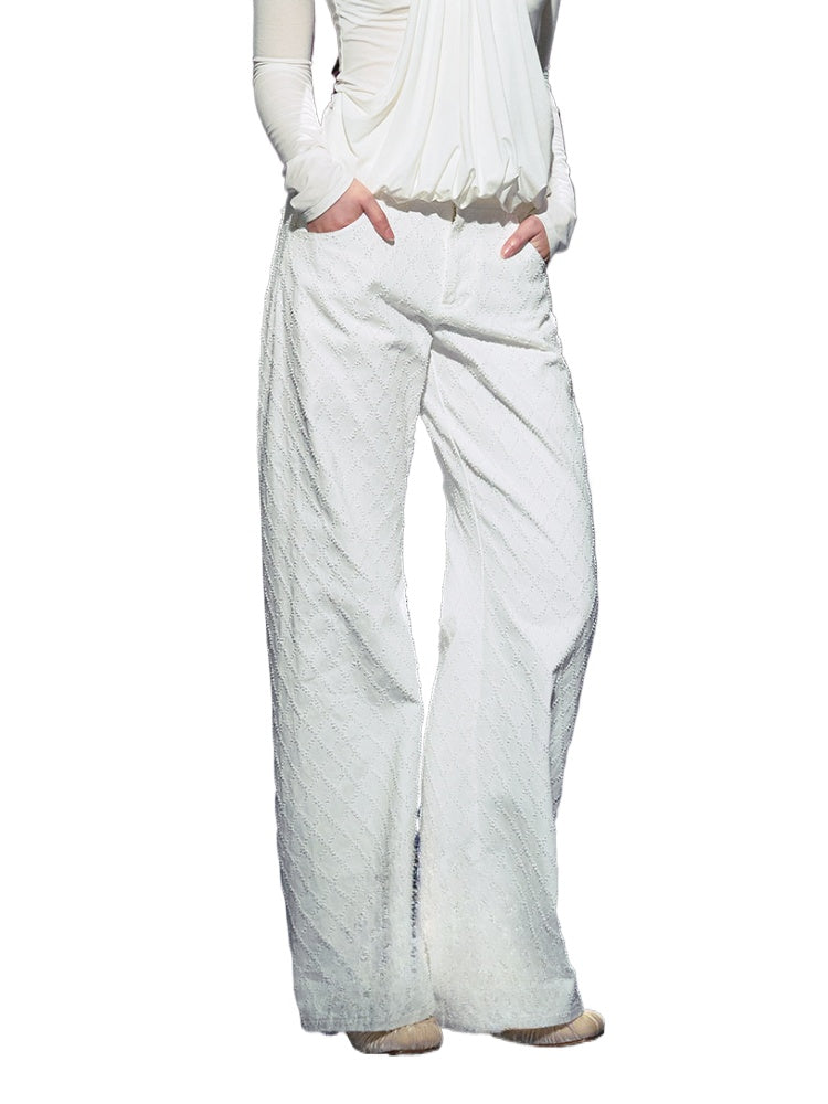Double-Button Diamond Check Straight-Leg Pants - CHINASQUAD