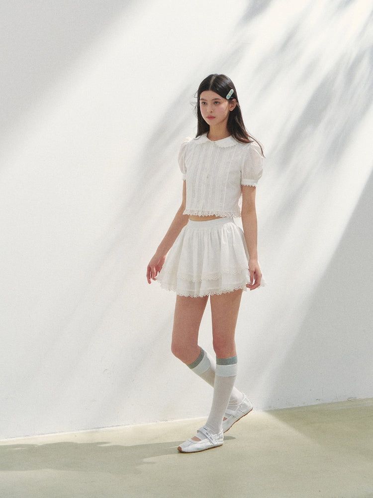White Cotton Embroidered Shirt &amp; Skirt Set