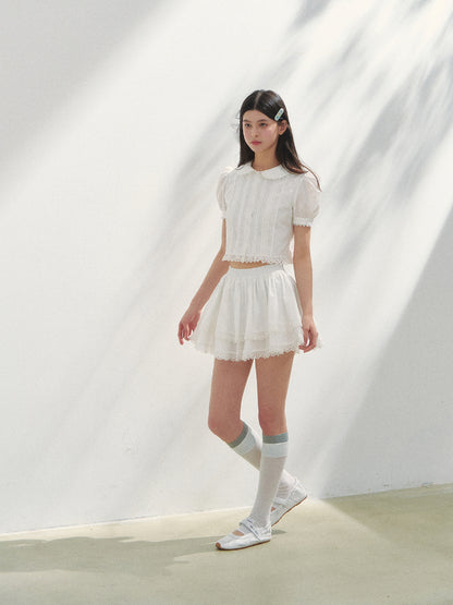 White Cotton Embroidered Shirt &amp; Skirt Set
