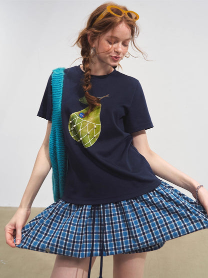 Blue Checkered Ruffled Pleated Skirt