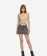 Gray Triangle Cutout Bodycon Denim Mini Skirt - CHINASQUAD