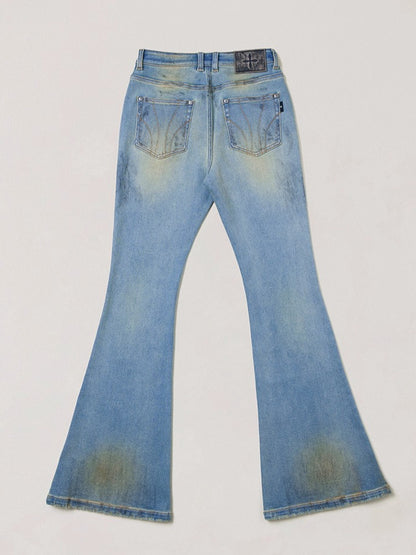 Desert Storm Hand-Painted Flared Jeans