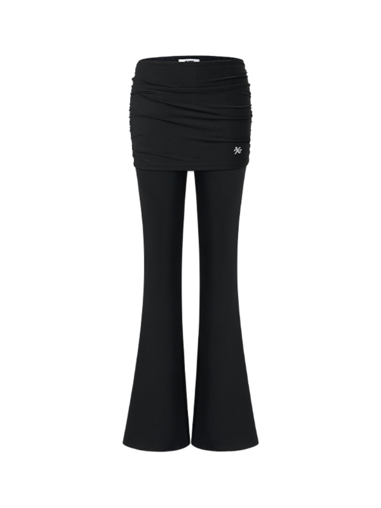 Faux Two-piece Mid-waist Pleated Flared Pants