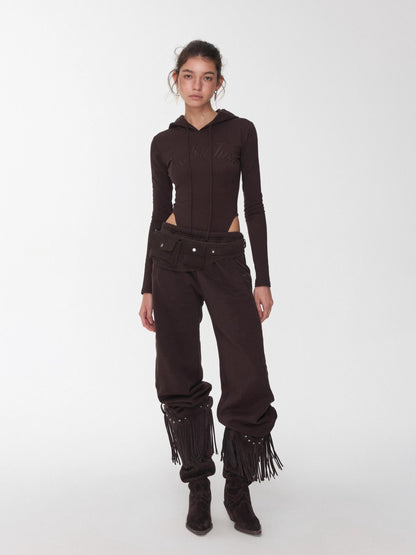 Embroidered Letter Drawstring Hooded Jumpsuit