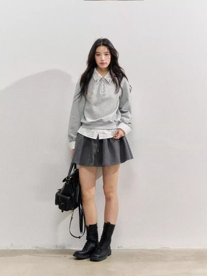 Rhinestone Rose Fake Two-Piece Sweatshirt