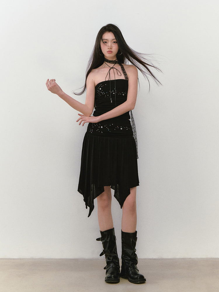 Star Beaded Ruffled Acetate Bustier
