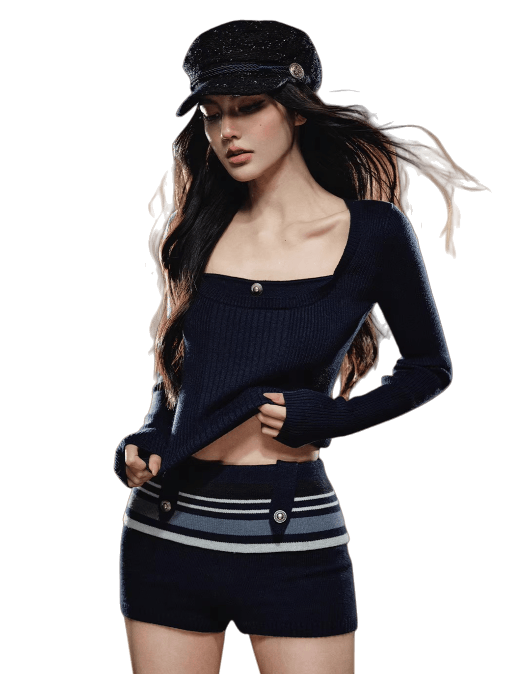 Stretch Knit Top &amp; Bodycon Mini Shorts Set