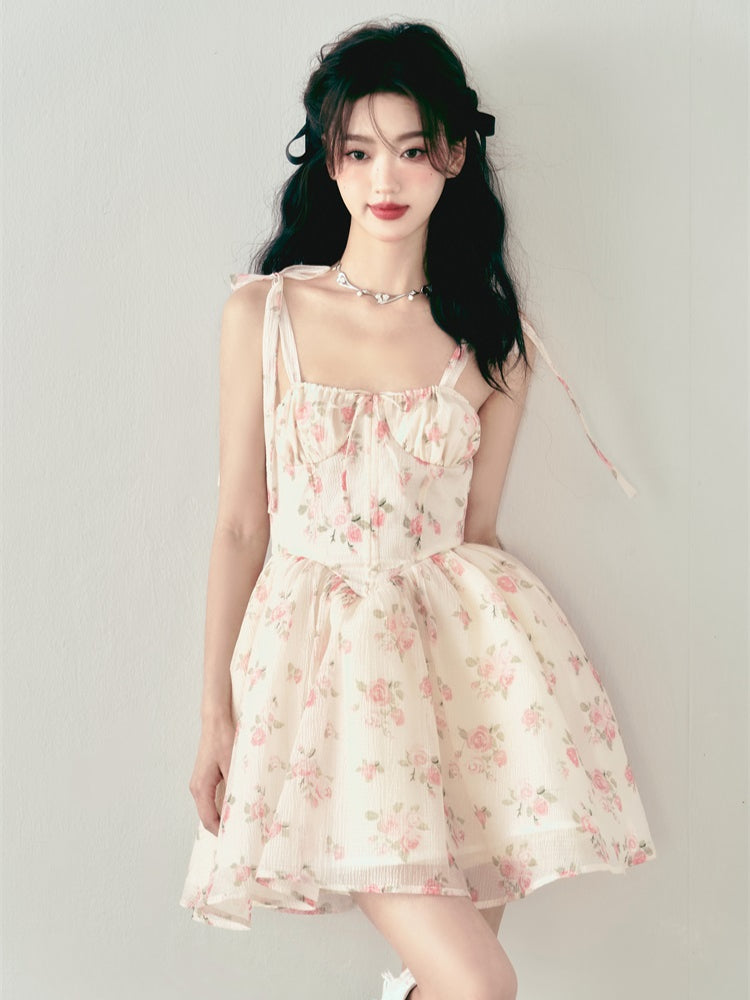 Pink Rose Floral Bow Dress