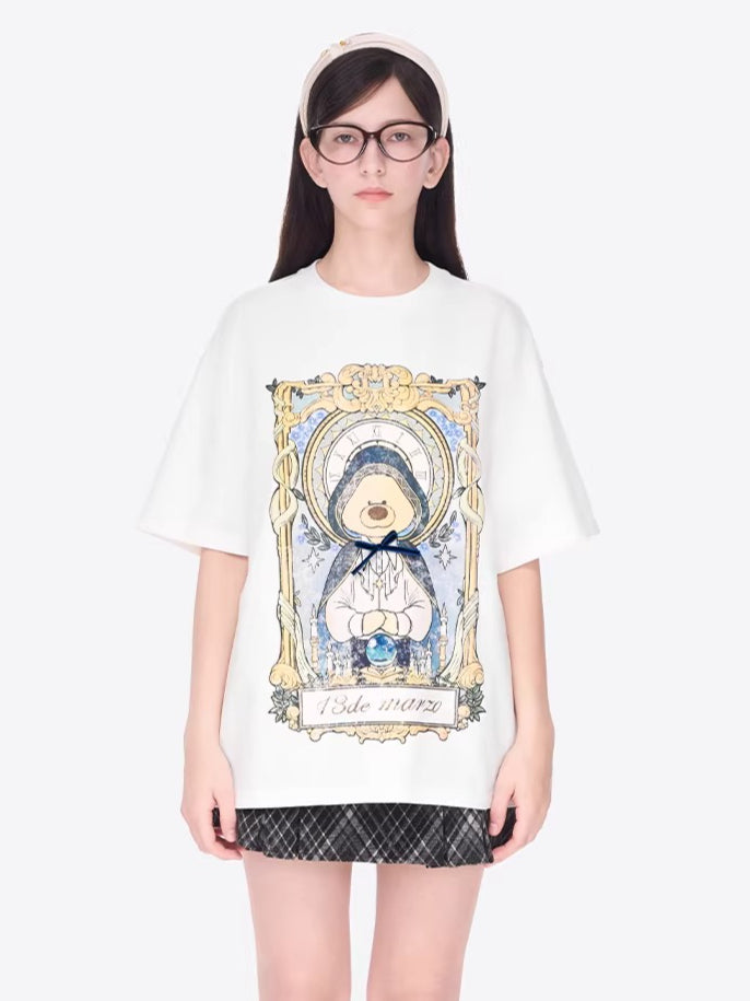 Tarot Bear Graphic Oversized T-Shirt