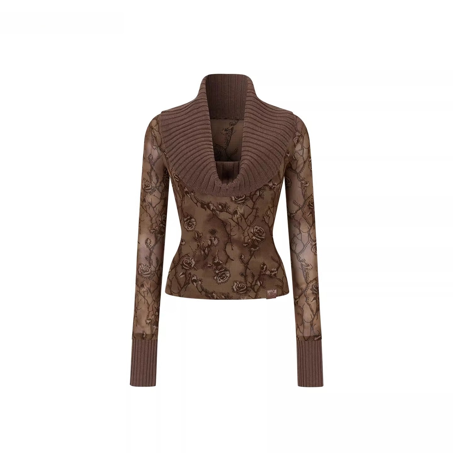 Draped Cowl-Neck Patchwork Knit Sweater