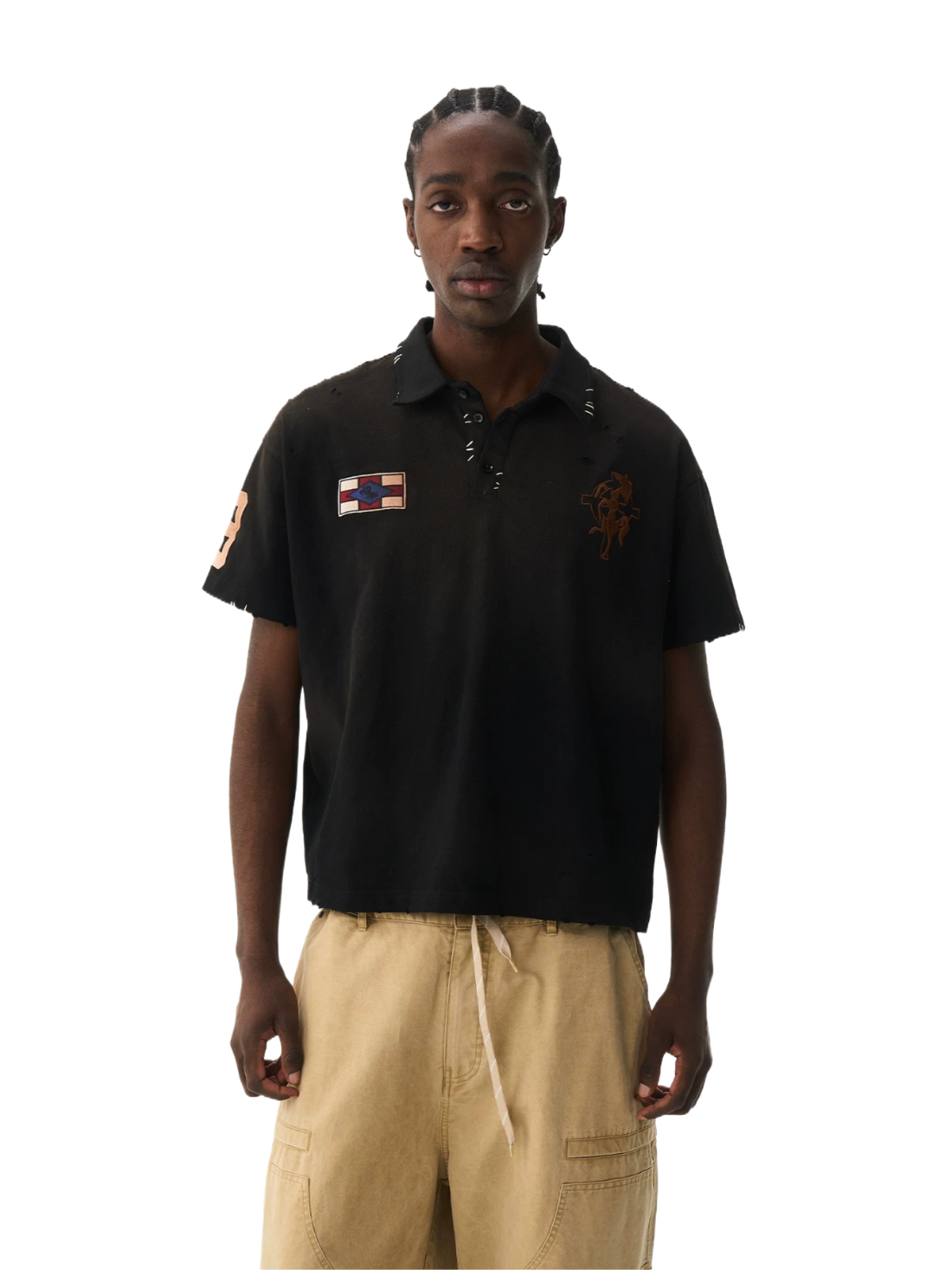 Washed Vintage Embroidered Knit Polo Shirt
