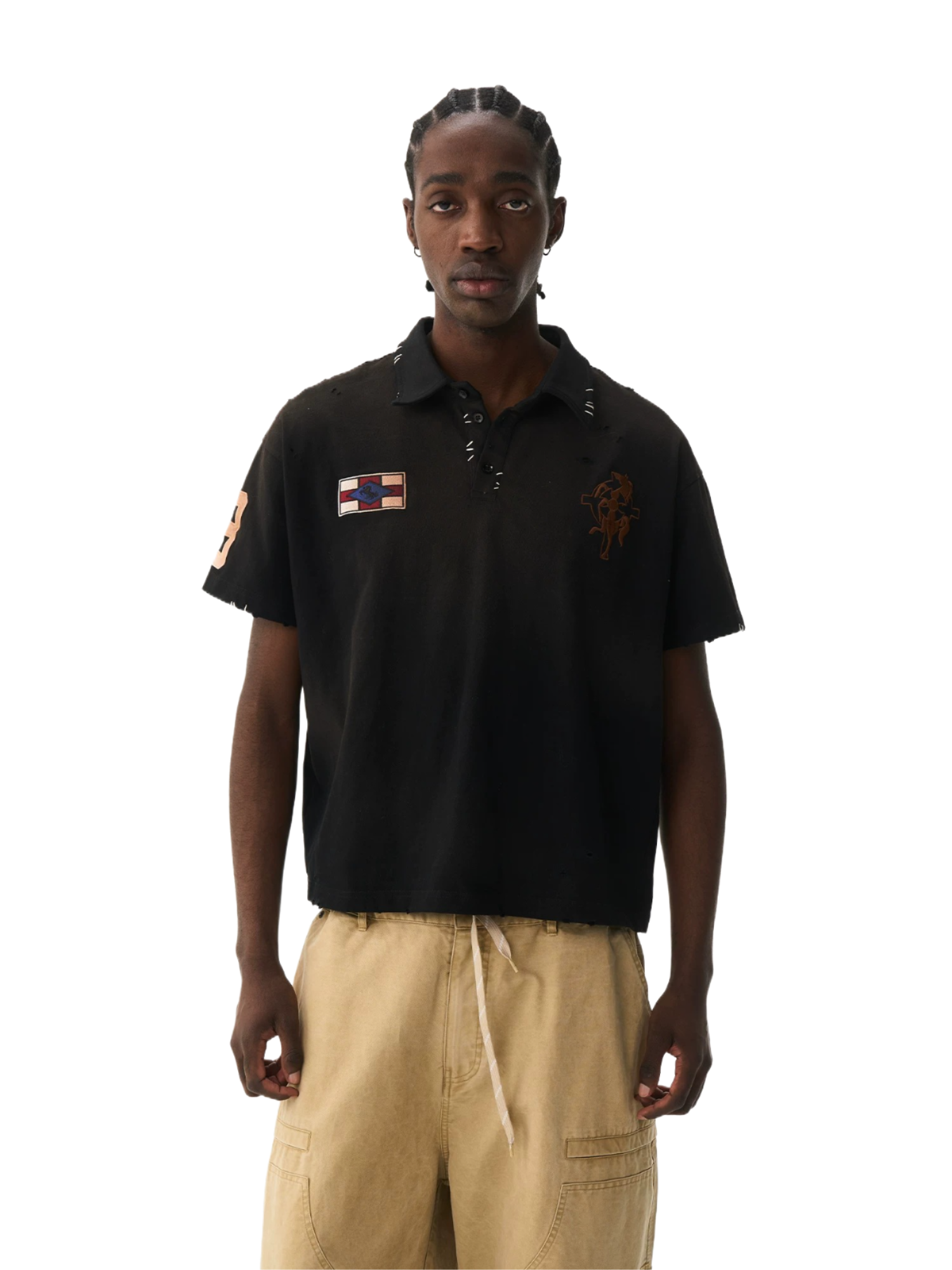 Washed Vintage Embroidered Knit Polo Shirt