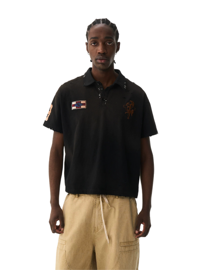 Washed Vintage Embroidered Knit Polo Shirt