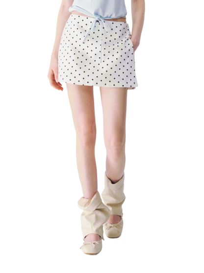 Classic Linen-Blend Polka Dot A-Line Mini Skirt