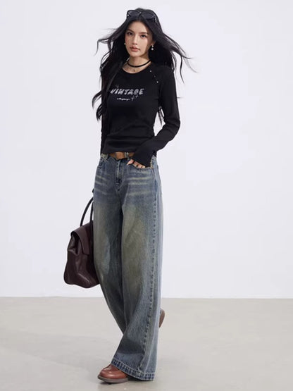 Leopard-Print Panelled Wide-Leg Denim Pants