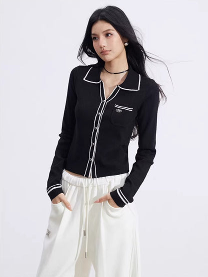 Color-Block Polo Collar Knit Base Layer