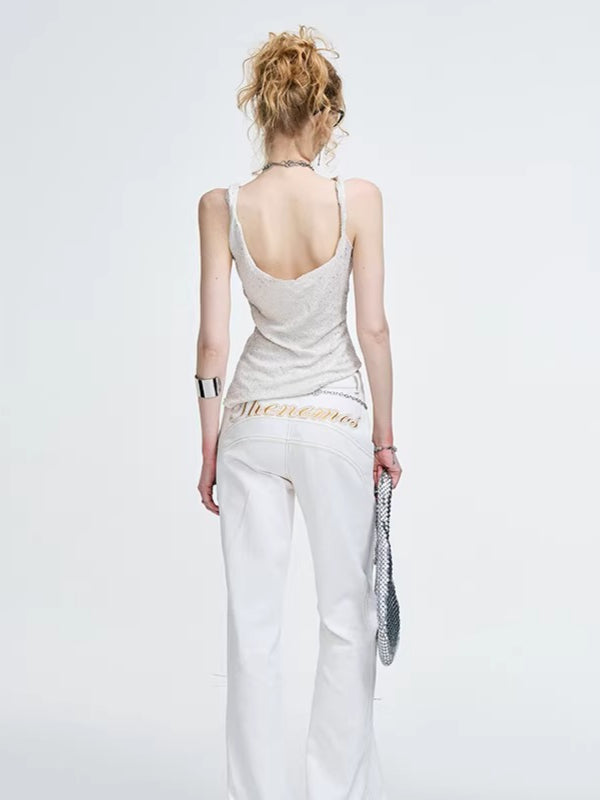 Sequined Knit Sleeveless Tank Top