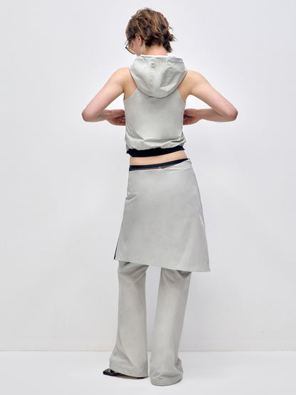 Color Blocking Fake Two-piece Zipper Slightly Flared Skirt