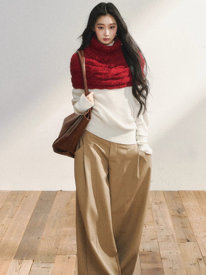 Asymmetric Buttoned White Knit Sweater