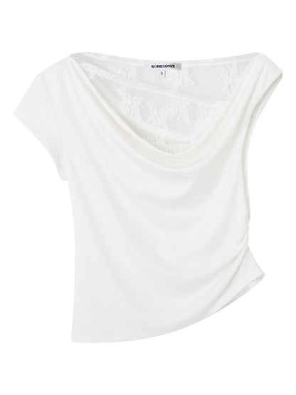 Asymmetric Neckline Fake Two-piece T-shirt