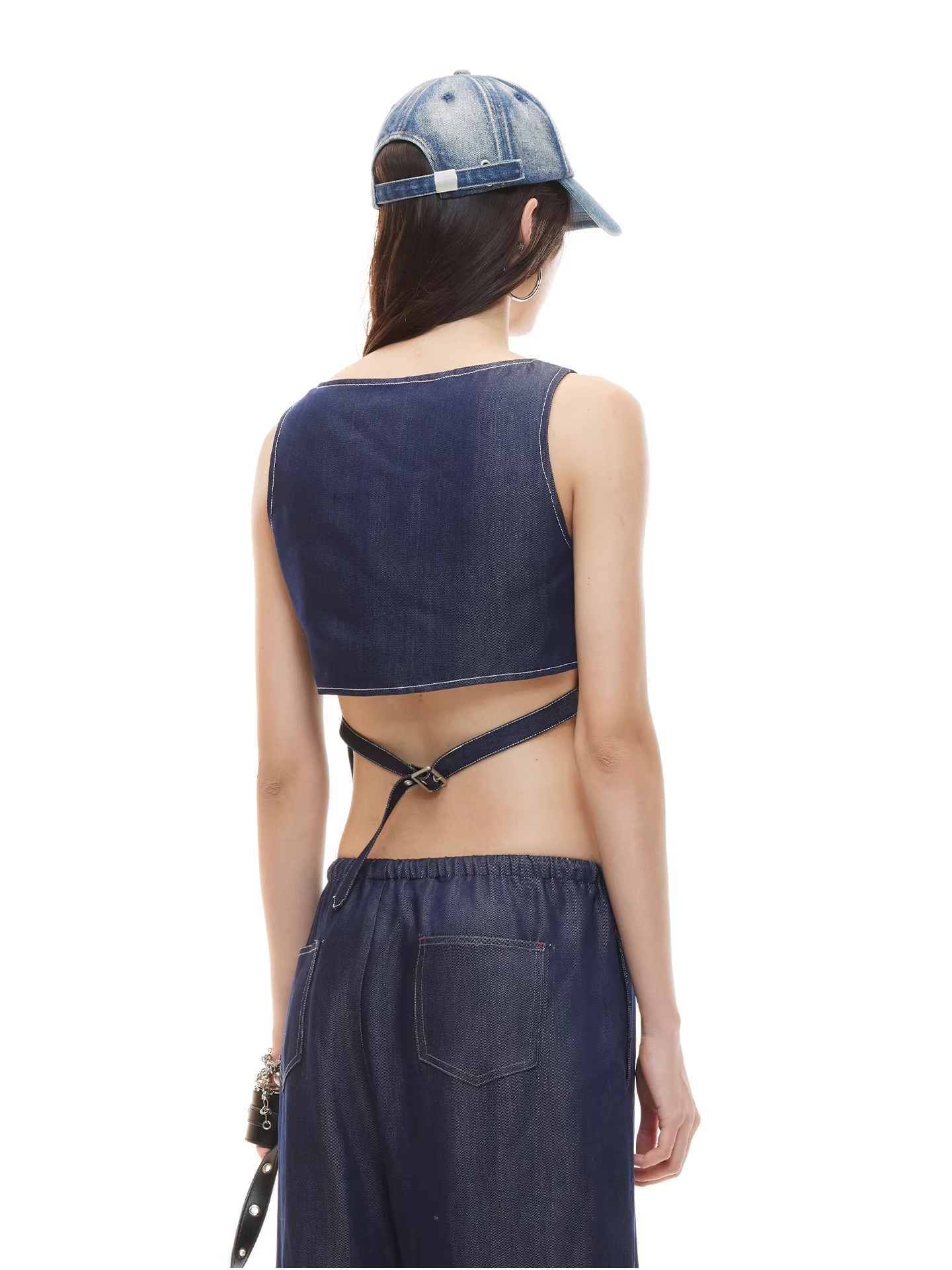 Open-Back Cinched Lyocell Denim Vest