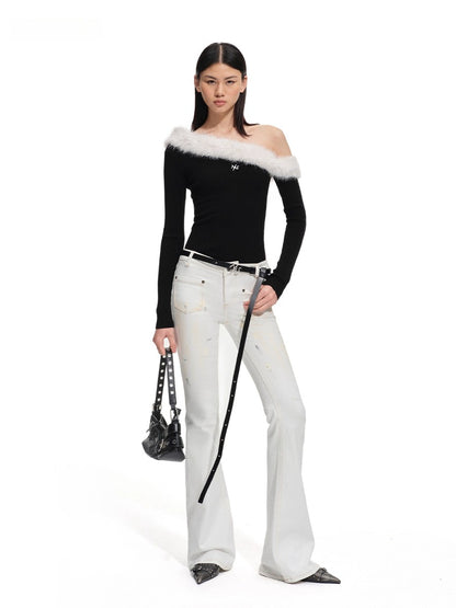 Sculpted Off-Shoulder Wool Blend Crewneck