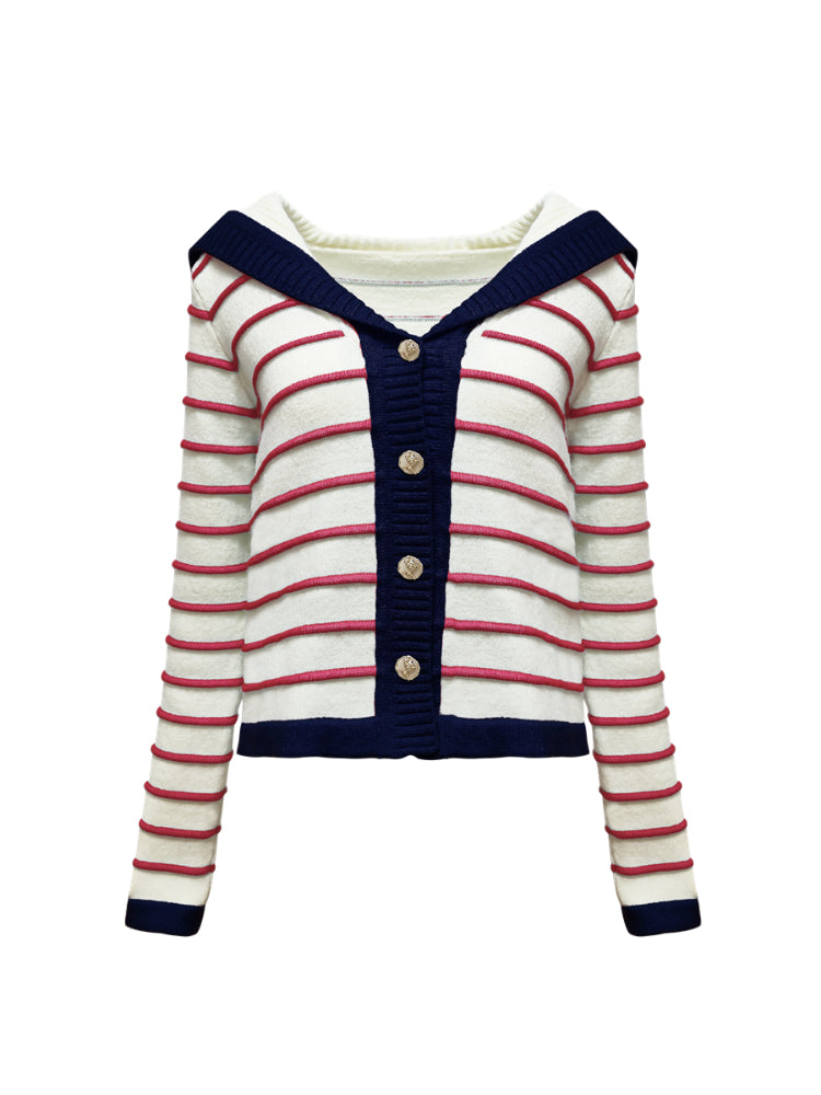 Striped Color-Block Knit Cardigan