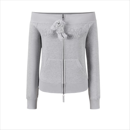 Shimmer Waffle Off-Shoulder Sweatshirt