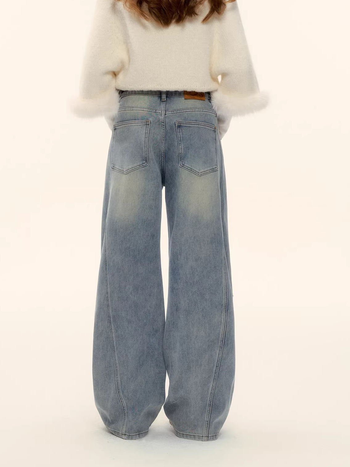 Vintage Washed Curved-Leg Denim Pants