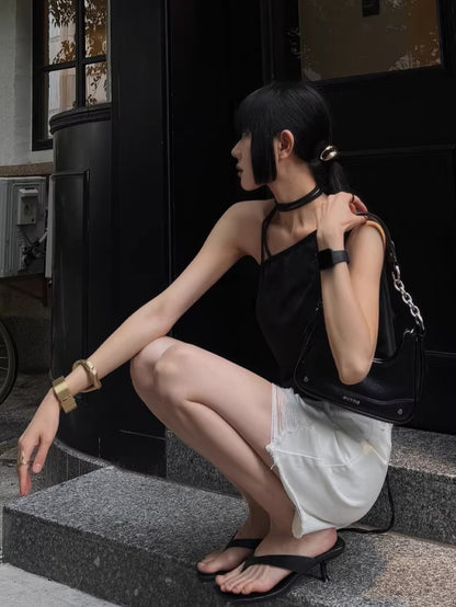 Raw-Hem A-Line Denim Shorts