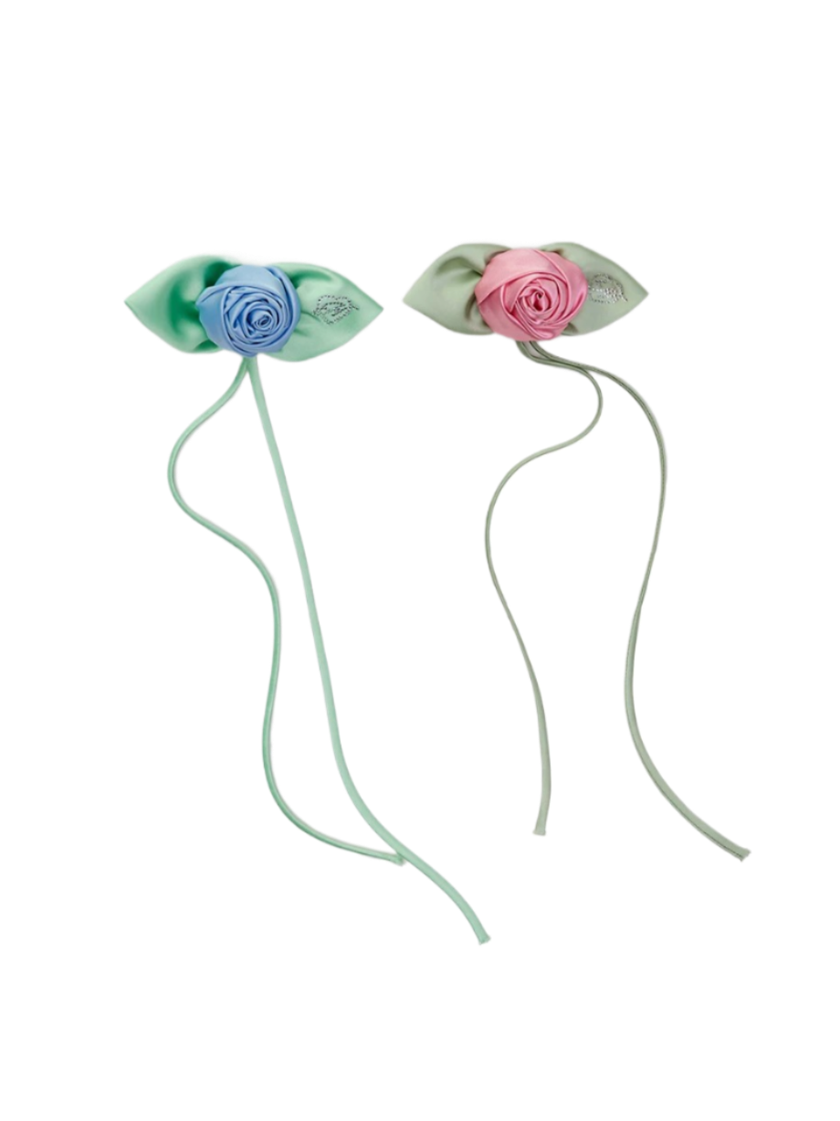 Handcrafted Satin Rose Rhinestone Brooch Hair Clip 1Jinn Studio