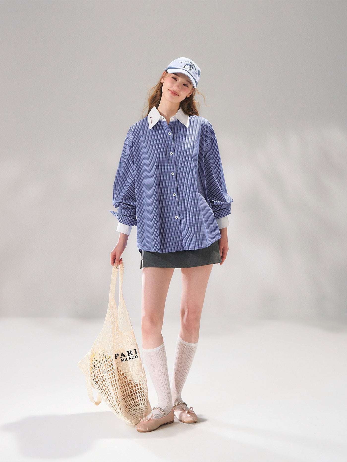 Contrast Collar Layered Plaid Shirt